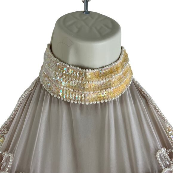 VTG Beaded Halter Dress European Sz 34 SMALL Cocktail Party Fairycore Retro 70s - Picture 9 of 16